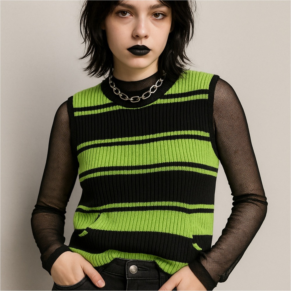 Ellen Tracy Wool Sleeveless Sweater Women's 0X 90s Y2K Grunge Punk Neon Rave